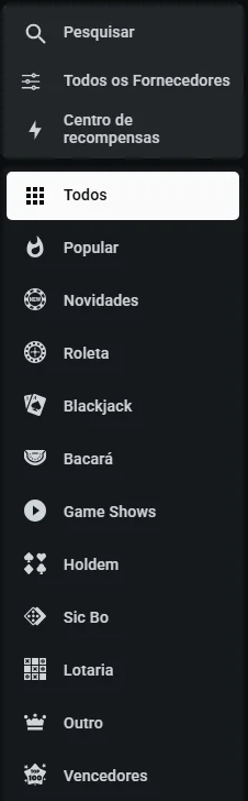 Interface LEON PT: pesquisa e categorias do Casino ao Vivo (Roleta, Blackjack, Bacará, Game Shows, Holdem)