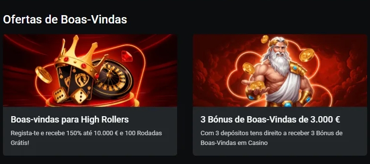 Interface LEON PT: ofertas de boas-vindas (High Rollers 150% até 10.000 € e 3 bónus de 3.000 €)